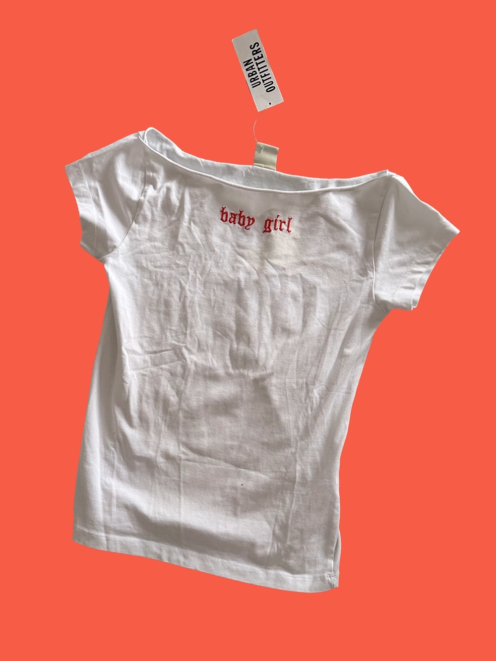 NWT Urban Outfitters White Tee with Red "baby girl" Embroidery